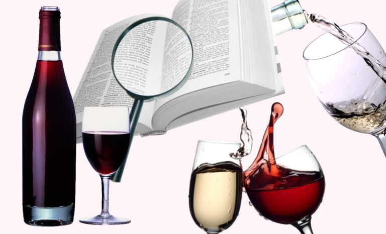 wine, book and magnifying glass